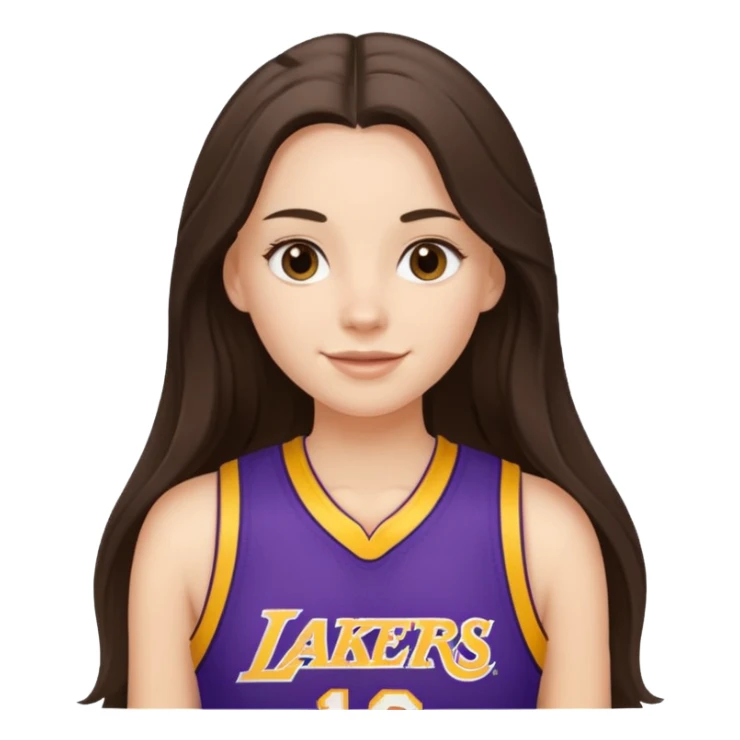white happy long haired brunette girl in Laker's jersey sticker