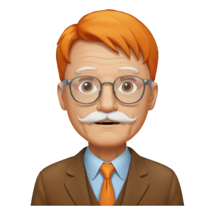 old man, orange hair, white mustache, wearing glasses, wearing a brown suit sticker