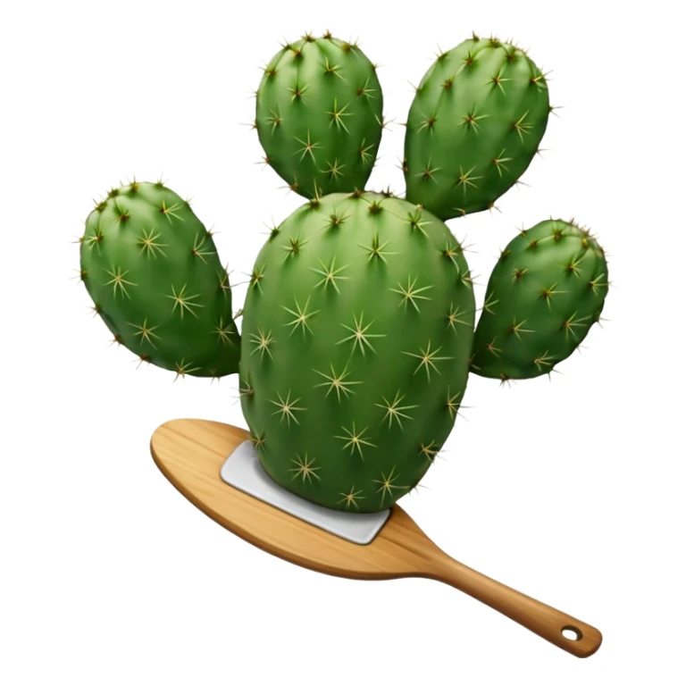 Realistic emoji of a Mexican nopal (cactus paddle) without thorns or spines, smooth green surface, juicy and fresh like the kind used for cooking in Mexico. sticker