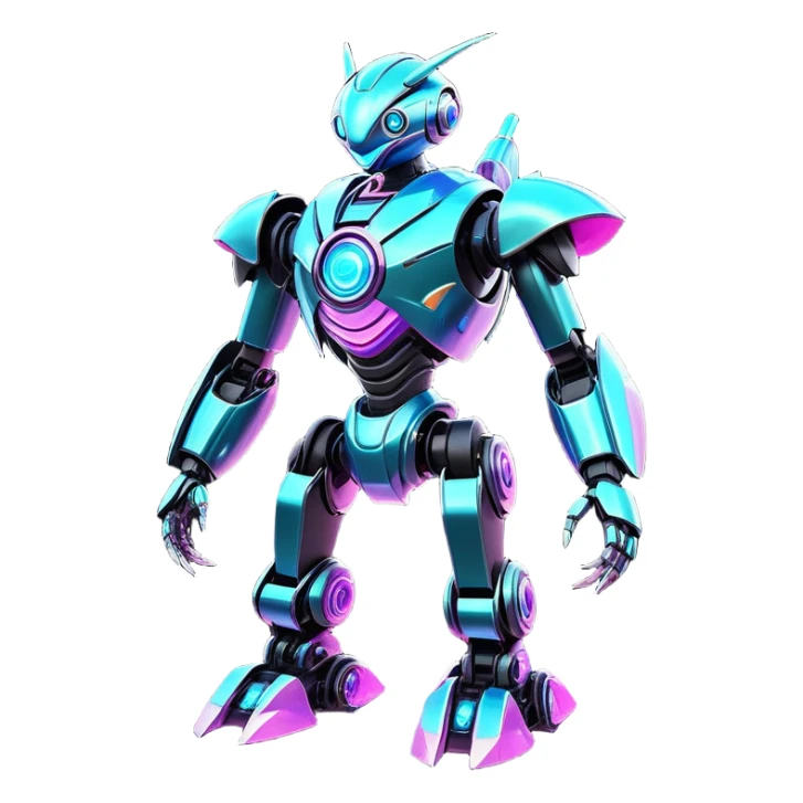  Epic legendary rare glowing mechanical Shiny sparkly transparent bioluminescent luminescent vibrant bright pastel dark exotic iridescent colorful gradients futuristic modern metallic glossy glittery fantasy-cyber-Fakémon-Vernid-robot-creature sticker