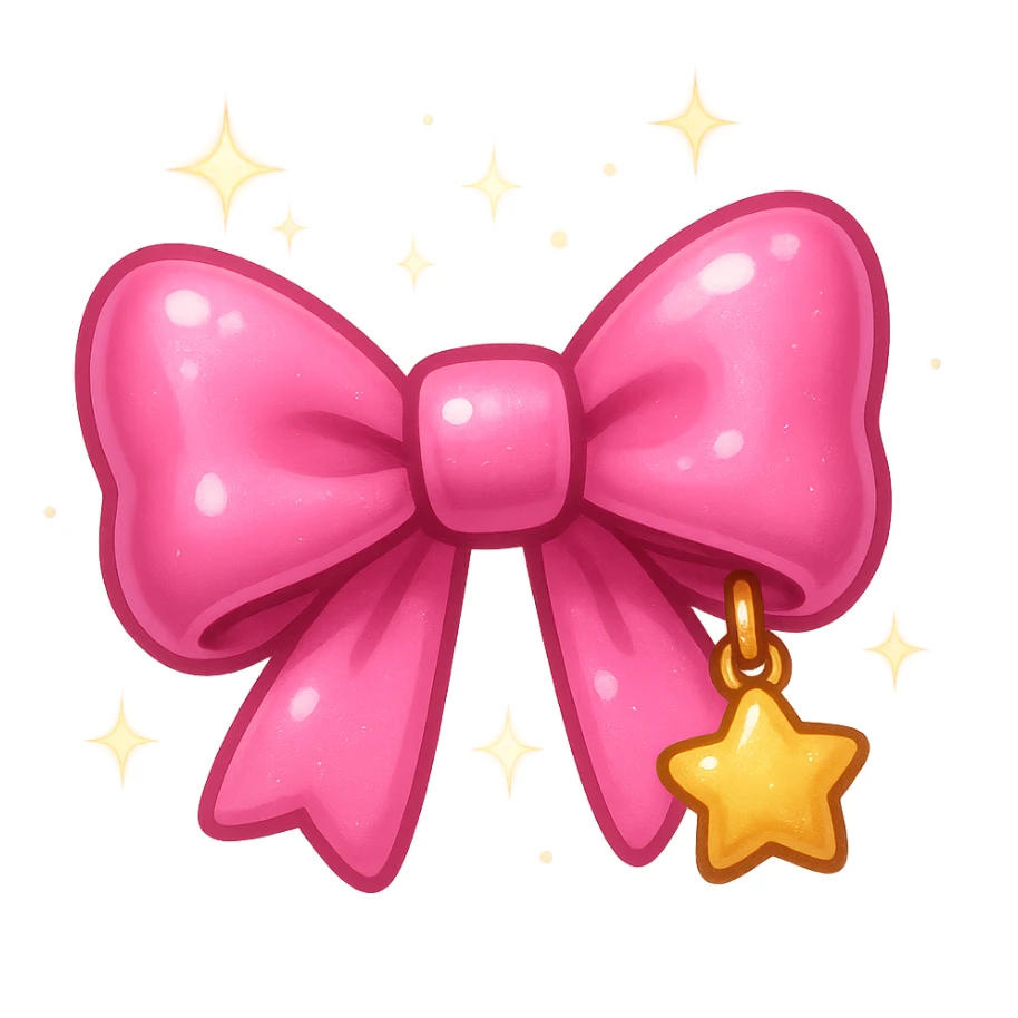 pink bow emoji, cute and shiny, with a small star charm sticker