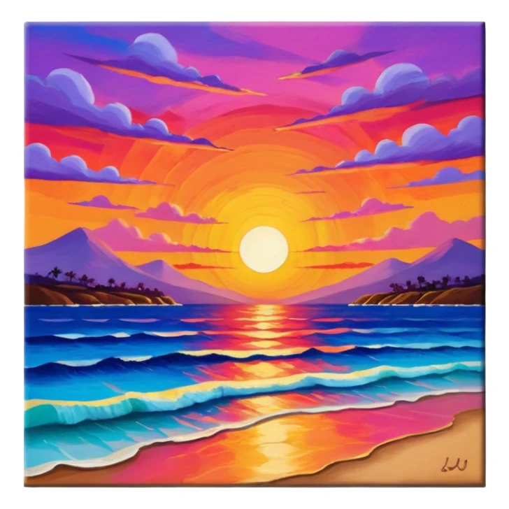 Painting of a sunset on a canvas sticker