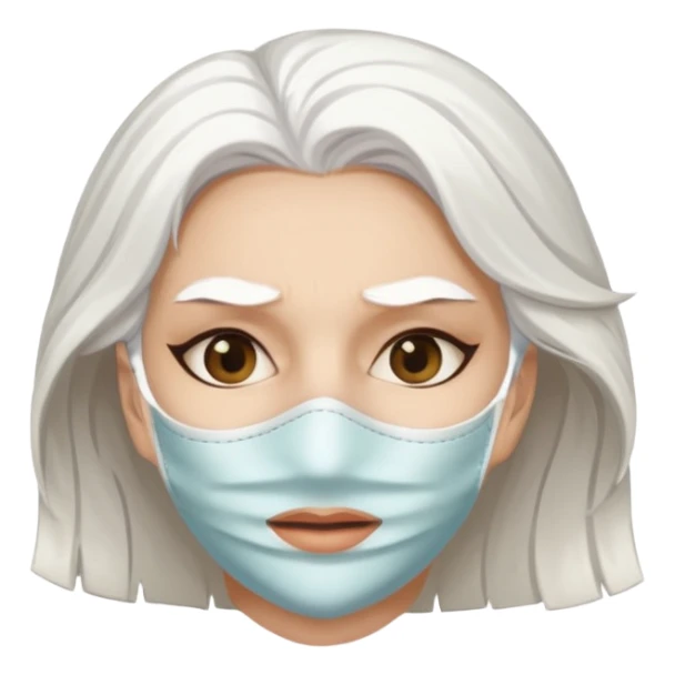 white haired woman with half white mask, mask is cracked sticker
