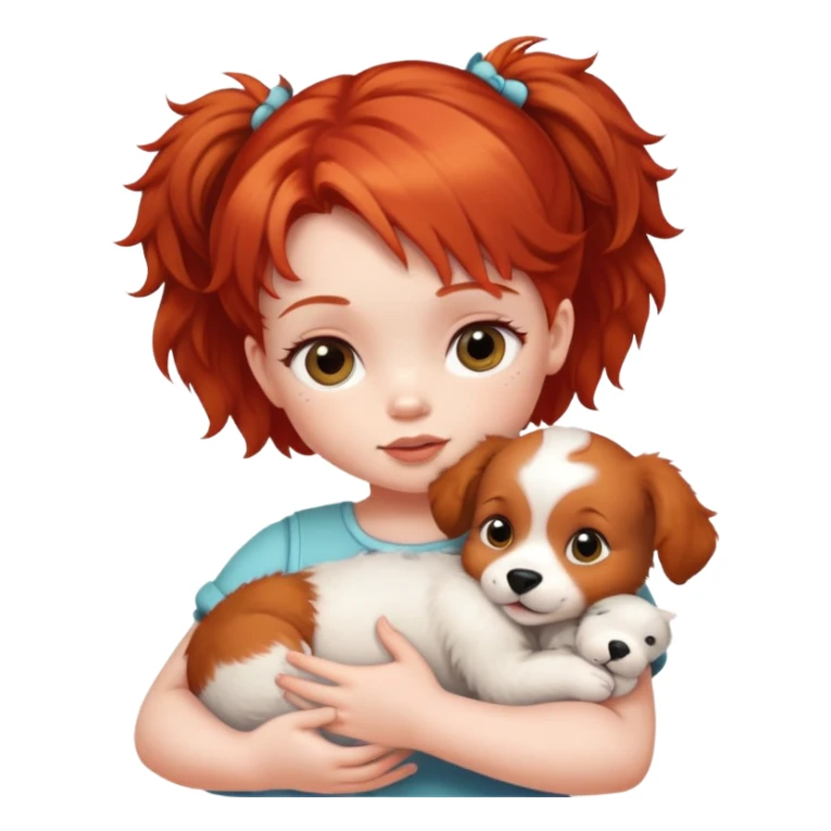 Red head baby girl holding puppy  sticker