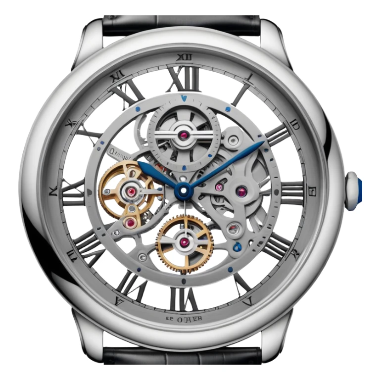 Cartier skeleton wristwatch close-up, intricate skeleton dial, precise, iOS Apple emoji style sticker