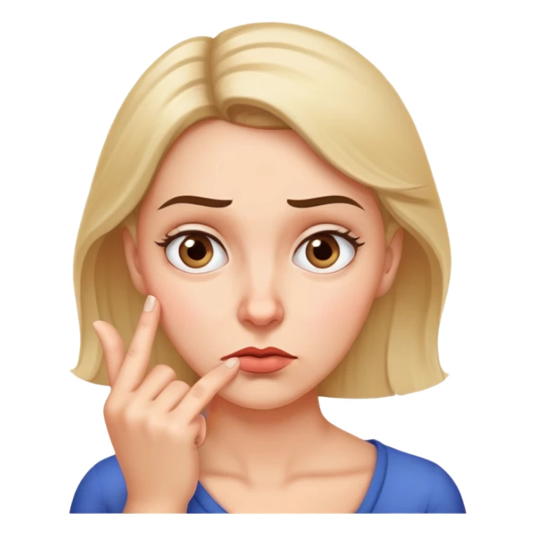 Woman with finger on chin, puzzled expression with furrowed brow sticker