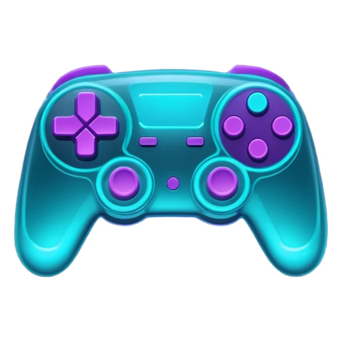 futuristic minimalistic glowing gamepad icon, purple and cyan neon light, dark tech background, 1:1 aspect ratio, no face sticker