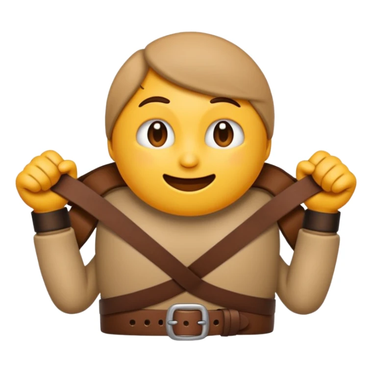Mischievous emoji gripping a brown belt with a  sticker