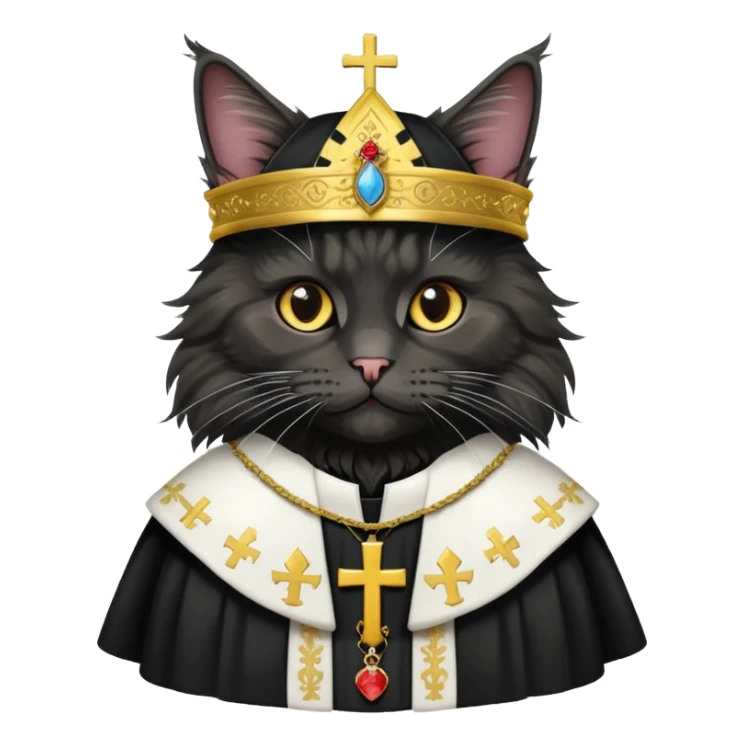 Black mainecoone Cat  wearing pope clothes sticker