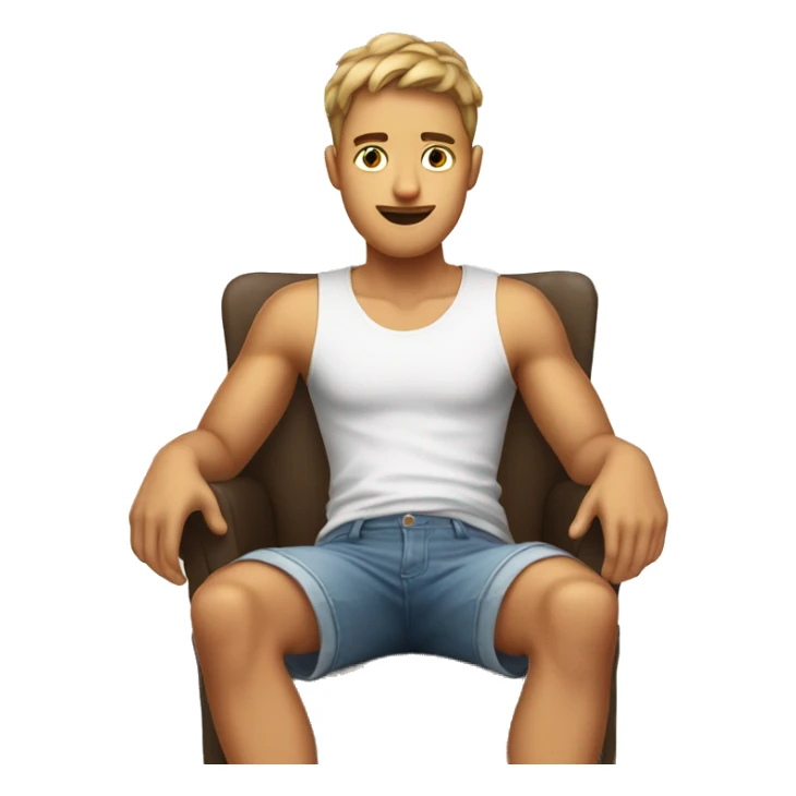 Young guy sitting on a chair in shorts, face is covered  sticker