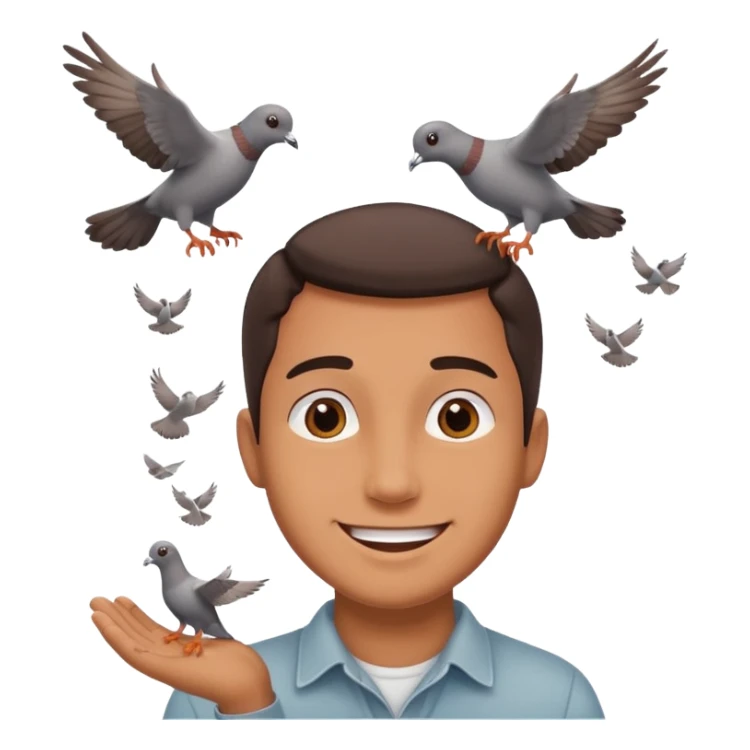 man open arms looking at a flying pigeon sticker