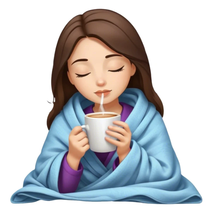 girl brunette inside a blanket sipping coffee eyes closed sticker