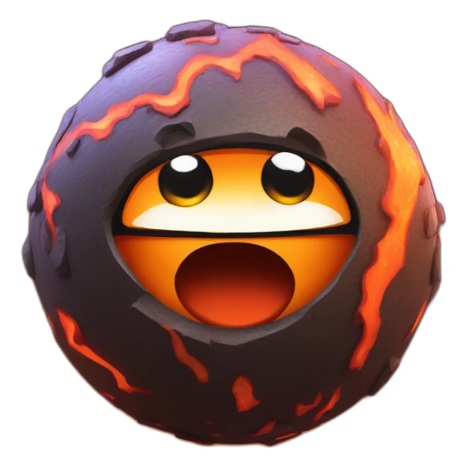 3d sphere with a cartoon lava texture with big kind eyes sticker