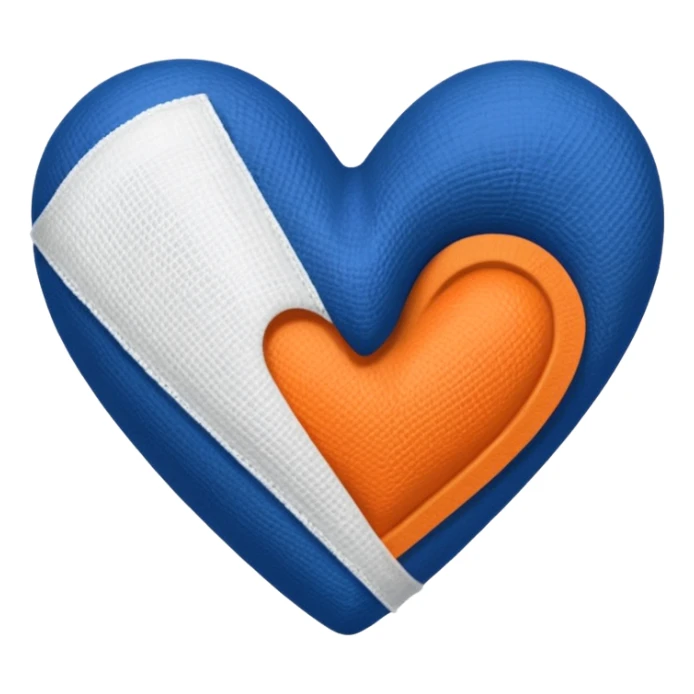 Half dark blue half orange heart split vertically, a white gauze bandage wrapped around it sticker