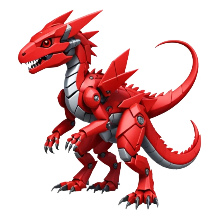 Cool Edgy Futuristic Red Digimon-Fakemon-Guilmon-Velociraptor-Dragon-Mecha full body sticker