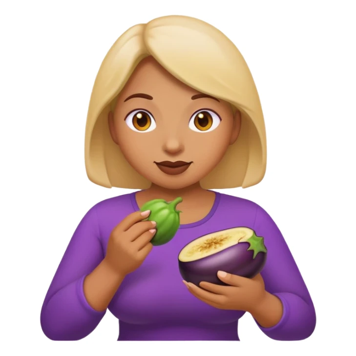Round woman emoji eating a eggplant sticker