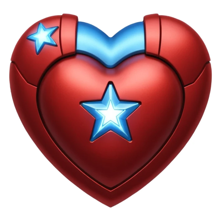 A red Iron Man heart with a glowing blue star in the center sticker