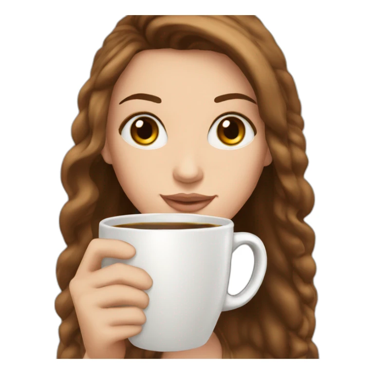white girl brown hear and cup of coffee in hand sticker