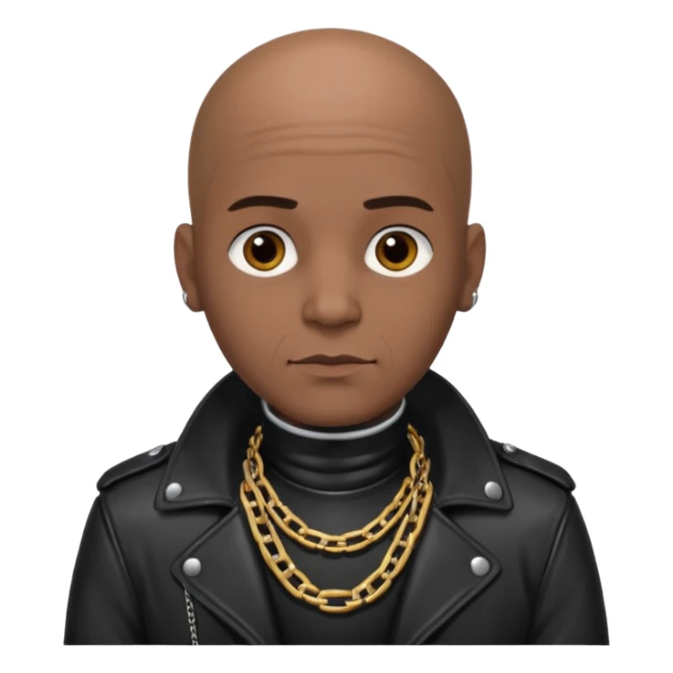 Bald dark leather clad guy wearing thick heavy chain collar sticker