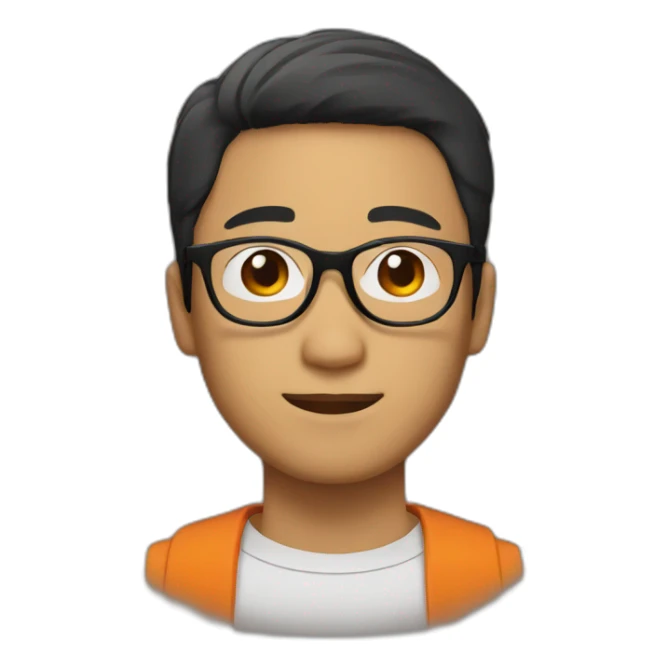 asian black hair man　wearing round orange glasses sticker