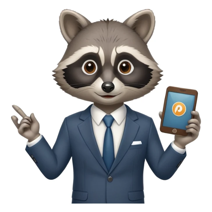 business raccoon in suit giving a PowerPoint presentation sticker