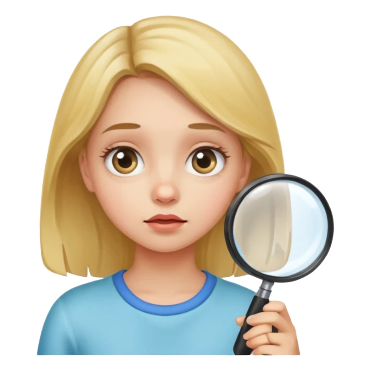curious girl looking down at something through a magnifying glass sticker
