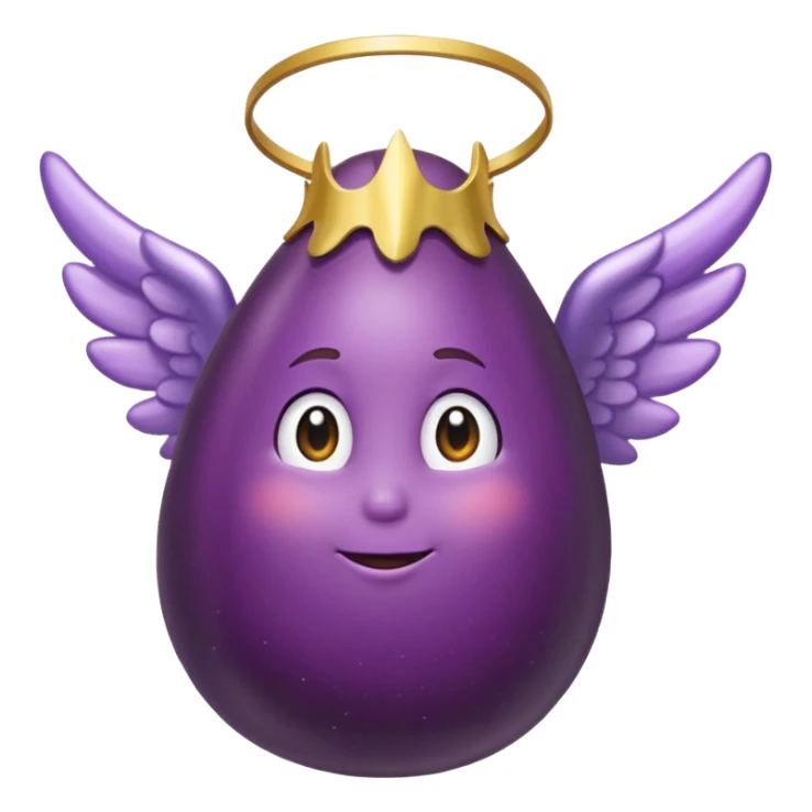 Realistic eggplant from the side wearing an angel halo sticker