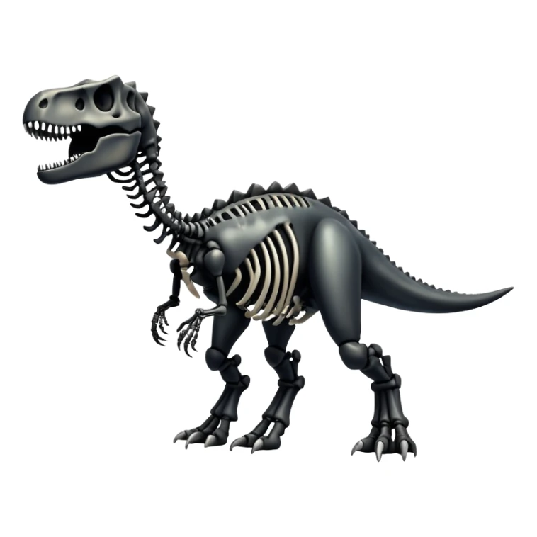 A black epic shiny cool edgy skeletal bone dinosaur, full body sticker