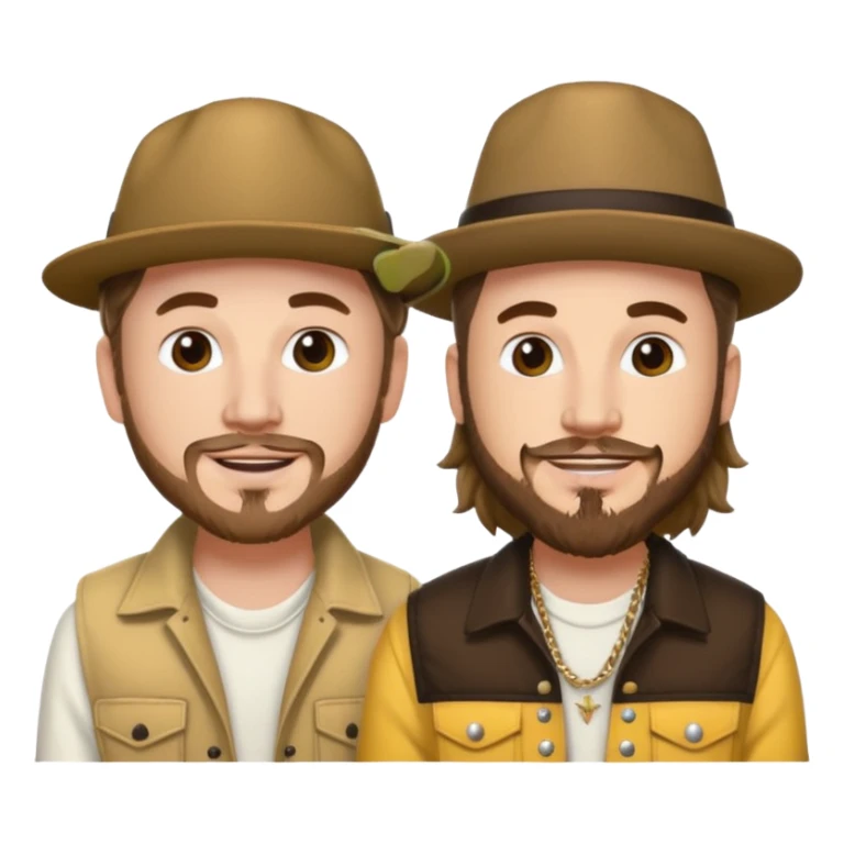 Morgan Wallen and Post Malone together as apple-style emojis, both wearing hats, friendly expressions sticker