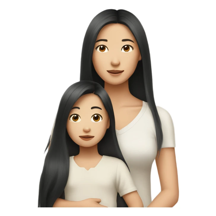 Long hair asian with asian baby sticker