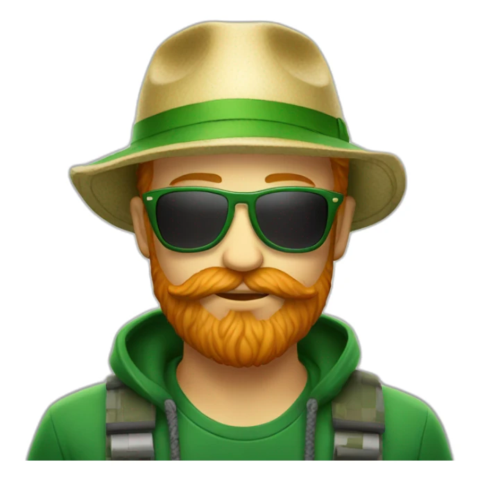 Green sunglasses and Ginger beard and bucket hat drinking a beer sticker