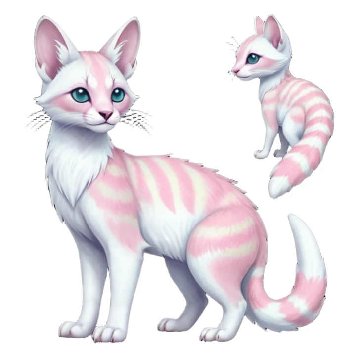 Colorful tropical pearly-albino-white iridescent glorious divine exotic cute cool beautiful shiny beautiful fantasy-caracal-civet-genet-sergal-vernid-Cacomistle-oncilla-animal-Fakémon-hybrid-fursona with tufted ears (full body) sticker