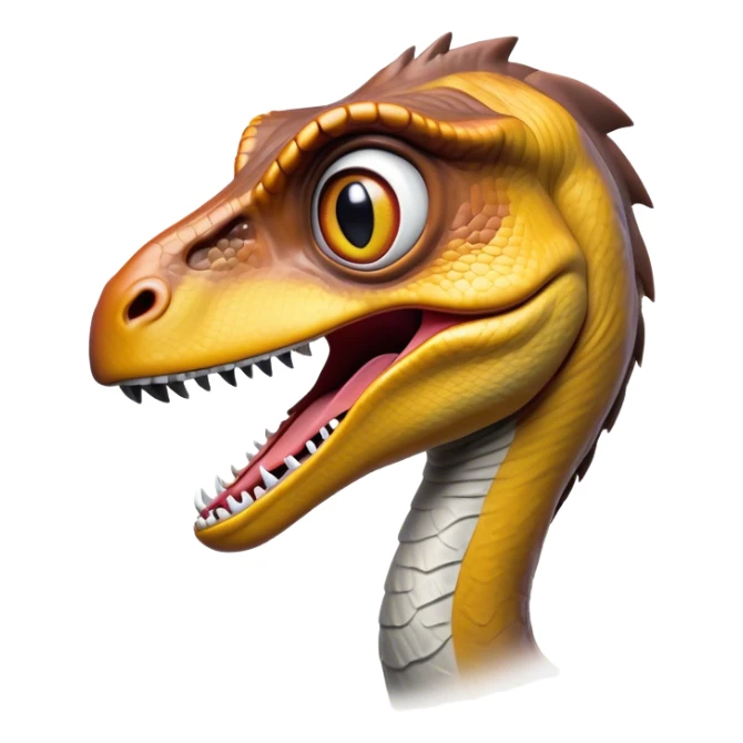Cinematic Comical jurassic park Velociraptor Portrait Emoji, Head tilted dramatically with an exaggeratedly shocked expression, featuring a sleek, agile form with wide, comically expressive eyes and a quirky, animated snout that brings out its playful side, Simplified yet hilariously expressive features, highly detailed, glowing with a slightly sassy prehistoric glow, high shine, dramatic yet playful, stylized with an air of cheeky dinosaur mischief, soft glowing outline, capturing the essence of a meme-worthy jurassic park Velociraptor that looks ready to side-eye its way into viral fame! sticker