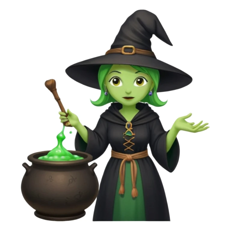 green witch cooking potion sticker