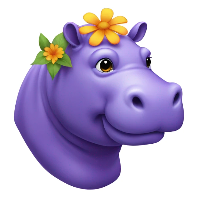 purple hippo with a flower on her head sticker