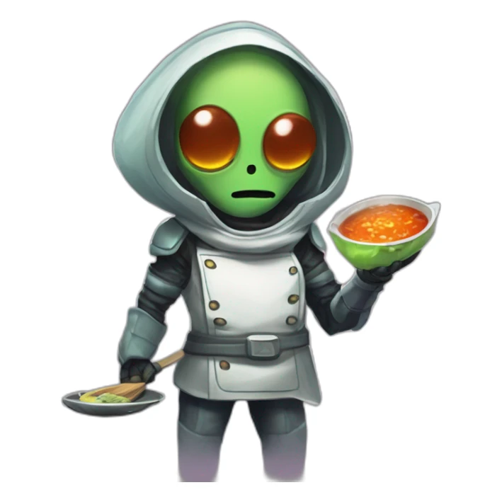 alien chef scifi roguelike rpg style inspired by slay the spire digital art sticker