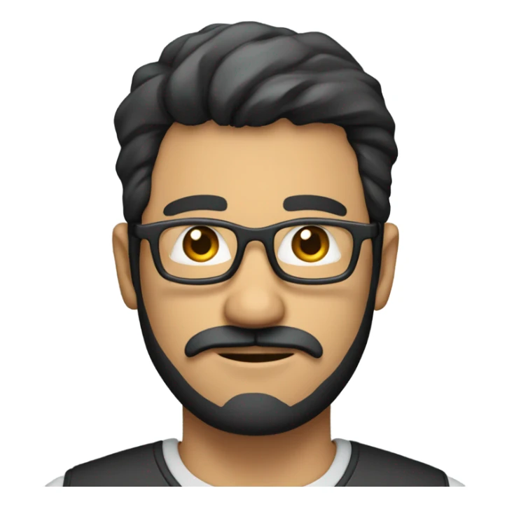 a man who is a software engeneer, with square glasses  a black hair and a light beard sticker