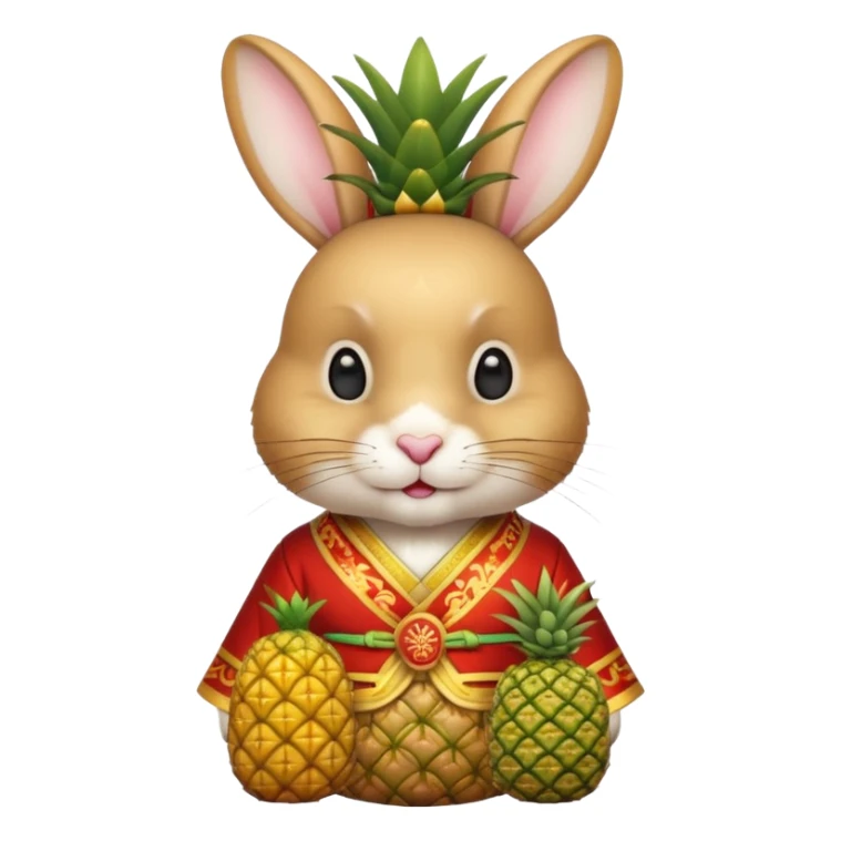 rabbit, wearing chinese ancient custome, with pine apple sticker