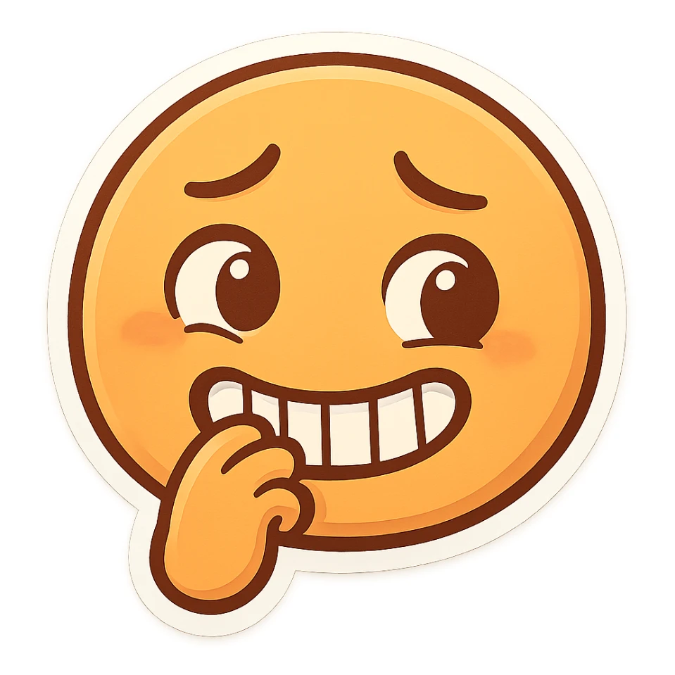 cartoon emoji of someone biting their nail and grinning sticker