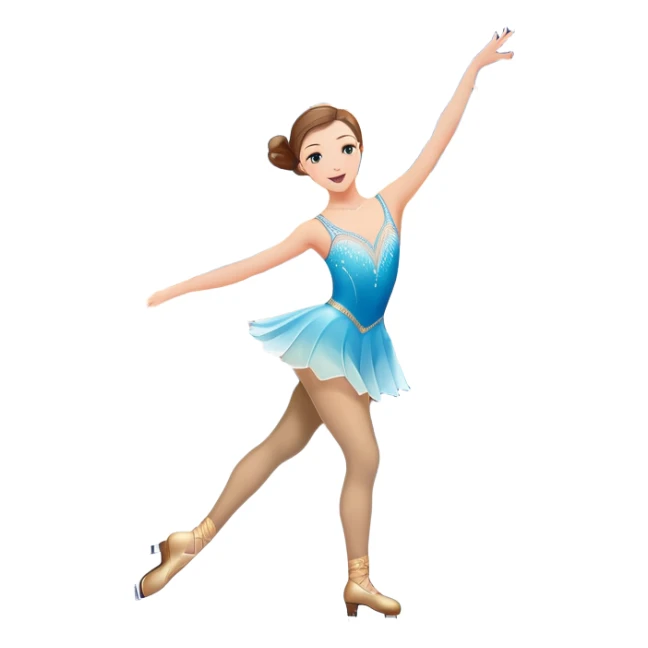 An colorful icon featuring a graceful figure skater performing a spin on the ice. The background includes a grand ice rink palace with shining spotlights and cheering spectators in the stands. Transparent background highlights the elegance and artistry of figure skating sticker
