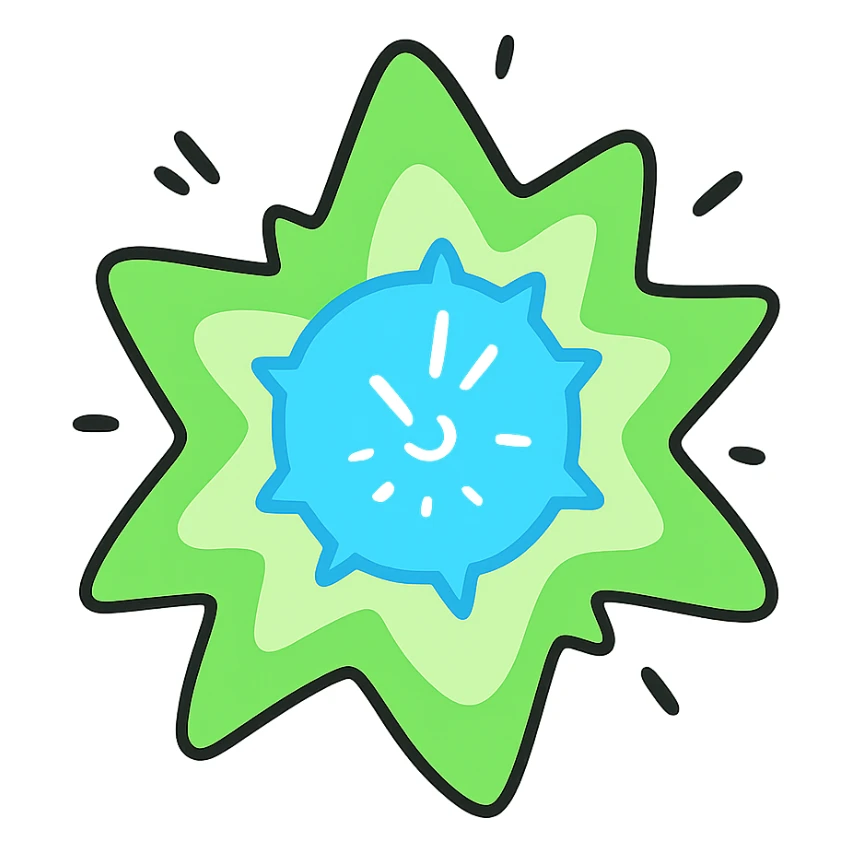 A sparkle with a blue core and green glows, more cartoonish, emoji style sticker