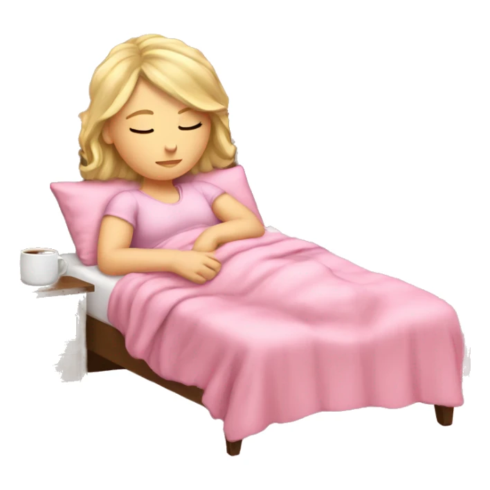 A white girl sleeping cozy in her pink bed sticker
