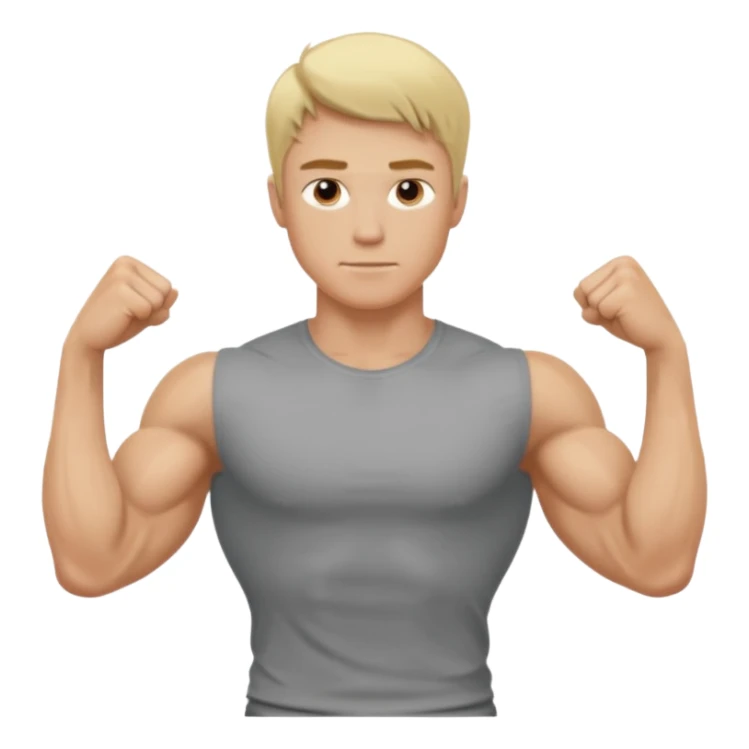 fais le meme blond, tee shirt gris mais musclé et fin sticker