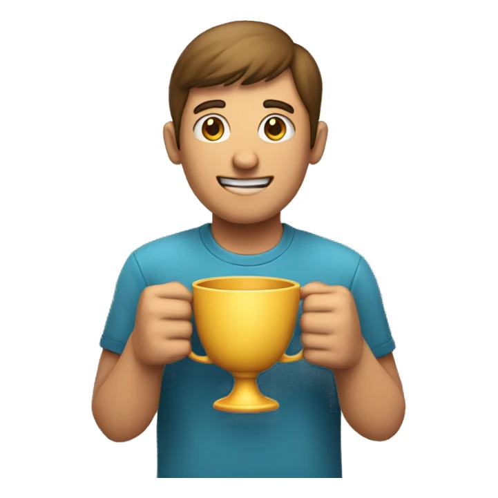 a person holding a big cup for the first place in his hands 

 sticker