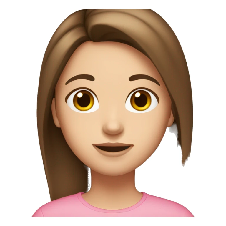 Girl, medium long length brown hair,  brown eyes, pink shirt, sticker