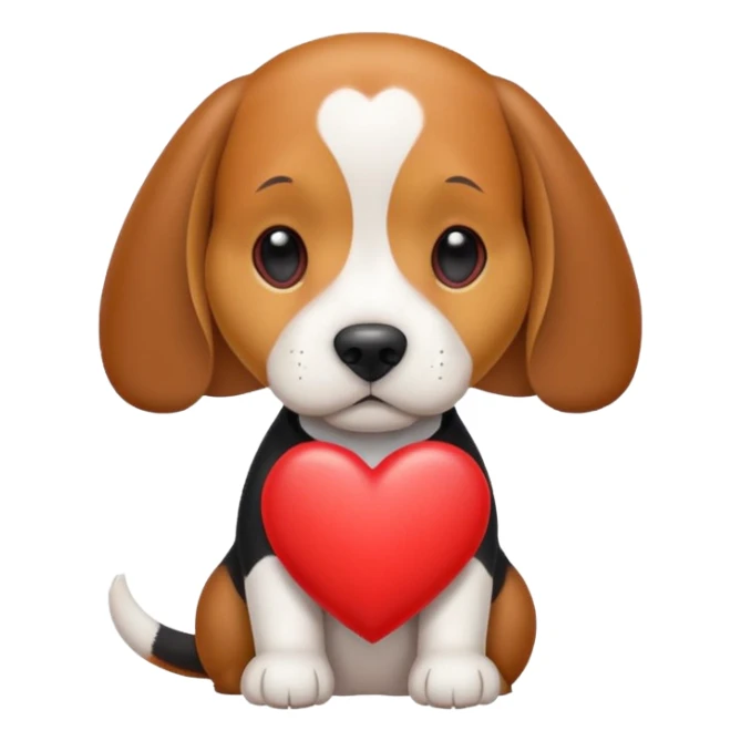 tri-color beagle dog holding heart sticker