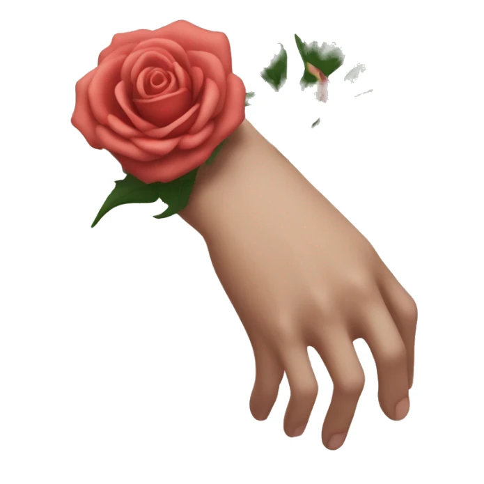 An image of a hand with a large rose thorn stuck in the skin, causing a slight distortion around the wound sticker
