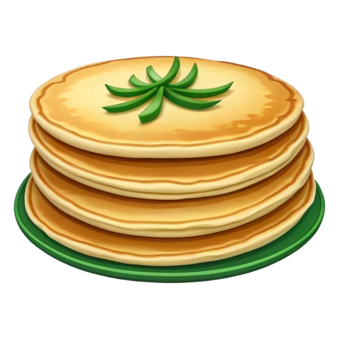 Chinese scallion pancake with visible layers and green onions, simplified emoji style with bold outlines and bright colors, cartoon style crispy Cong You Bing sticker