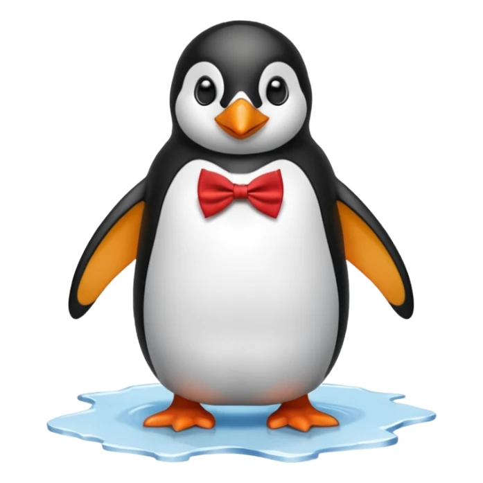 penguin, red bow tie, standing on small ice melting sticker