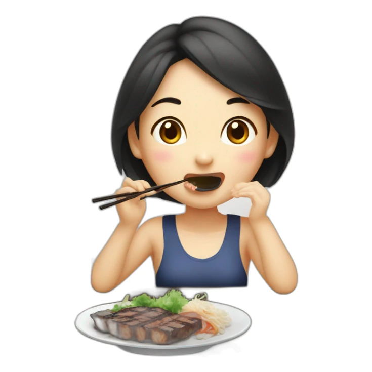 An Asian girl eating Korean bbq and soju sticker